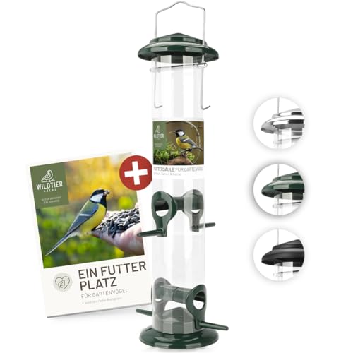 wildtier liebe Korner Mangeoire pour oiseaux, 38 cm, vert, en métal inoxydable, mangeoire pour oiseaux, colonne, silo d'alimentation pour oiseaux sauvages,...