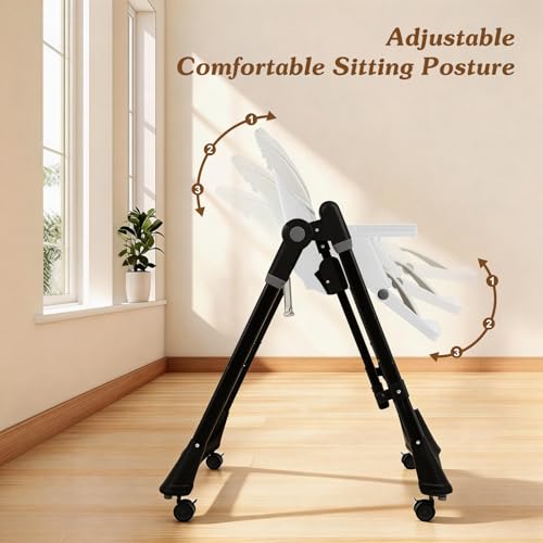 Image of 3-in-1 Baby High Chair | Convertible Baby High Chair for Babies and Toddlers | Brake Wheels, Easy Clean, Space Saving | Adjustable, Removable Tray (Black White)