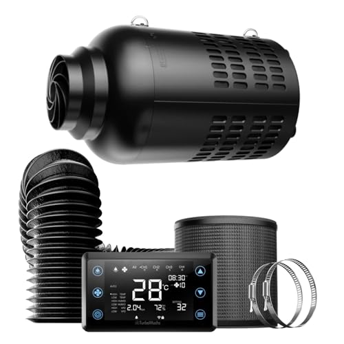 TURBOWUCHS 100mm Rohrventilator Rohrlüfter Lüfter Mit Feuchtigkeitssensor Aktivkohlefilter 10-Gang Intelligent Ventilator EU-Stecker Belüftung Für Growzelt Küche Bad Keller Gewächshaus