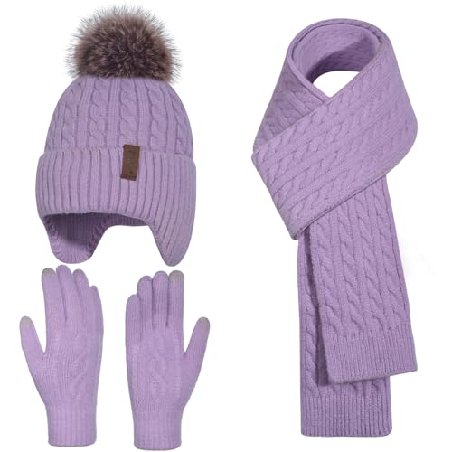 Kids Winter Hat Gloves Scarf Set for 2-14 Years Old Warm Fleece Lining
