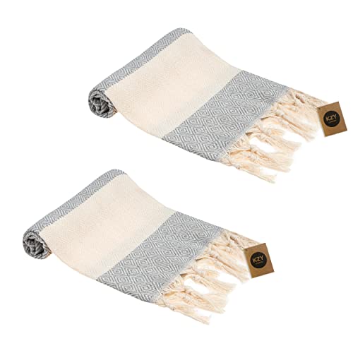 KZY LONDON Lot de 2 serviettes turques Peshtemal pour cuisine et salle de bain - Prélavées et absorbantes - Pour visage, mains, cheveux, salle de sport et...