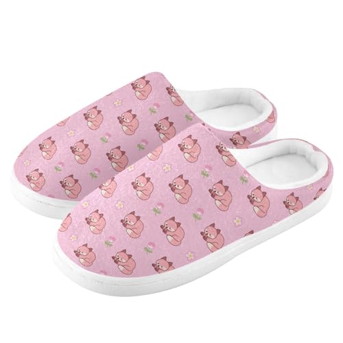 Cute Fox Flowers Floral Pink Slippers for Women Men Indoor Slippers Memory Foam Fuzzy Slippers House Shoes for Indoor Outdoor Size 6/7 23037834