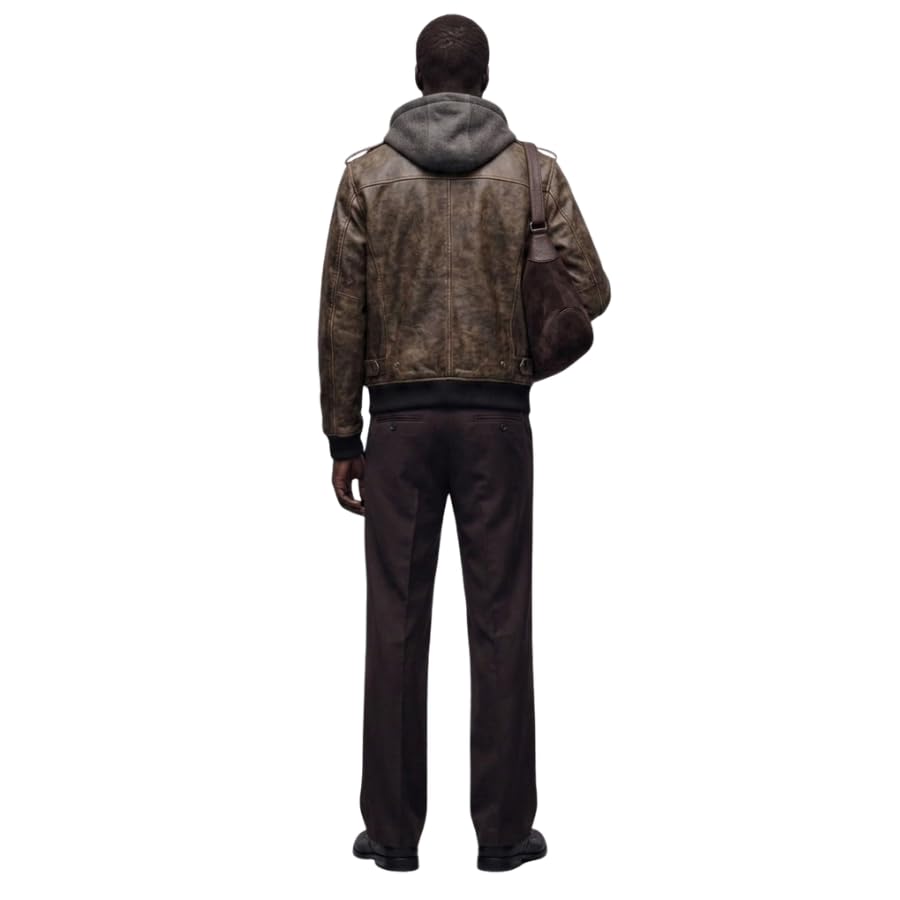 Chaqueta biker de cuero anilina vintage para hombre miniatura 4