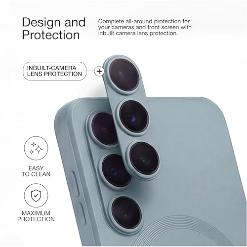 Image of amazon basics Premium Mag-Safe Case for Samsung Galaxy S25 Ultra 5G | Shockproof & Anti-Scratch Cover | Soft Silicone with Wireless Charging | Camera Lens Guard - Blue