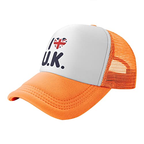 Gorra de béisbol unisex con diseño de "I Love The UK Mesh Hat Dad Hat, naranja, Talla única Cover