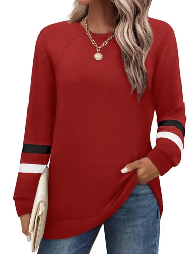 Image of Saloogoe Tunic Sweatshirts for Women Crewneck Lightweight Sweaters Raglan Long Sleeve Shirts Fall Fashion Tops 2026