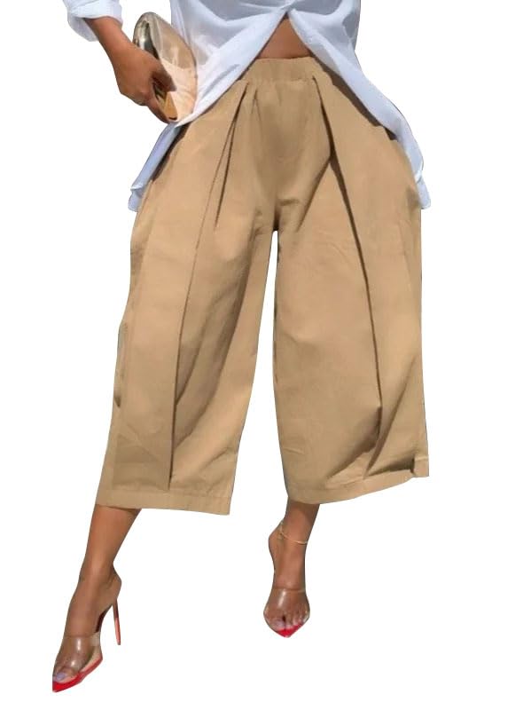 oshoplive Womens High Waisted Wide Leg Cropped Pants Loose Fit Ankle Palazzo Trousers for Women with Pockets Casual