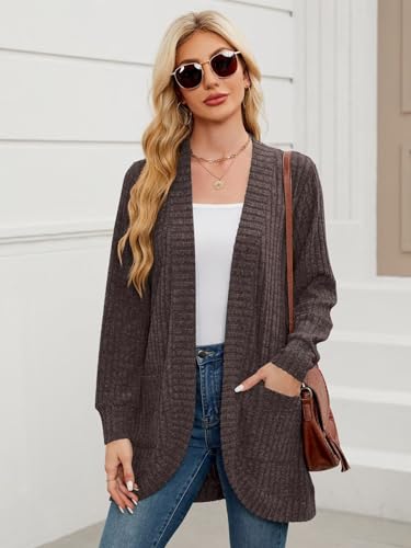 Image of BELAROI Women Plus Size Cardigan Sweater Fall Outfit | Open front long cardigan, lightweight sweater, versatile layering tops for fall winter, daily wear, outdoor, office clothes