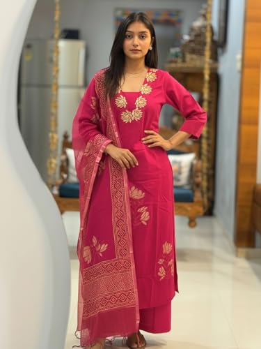 Image of ANNI Designer Women's Rayon Viscose Straight fit Printed Embroidered Kurta with Pant & Dupatta | Ethnic Kurta Set for Women | Daily, Office & Festive Traditional
