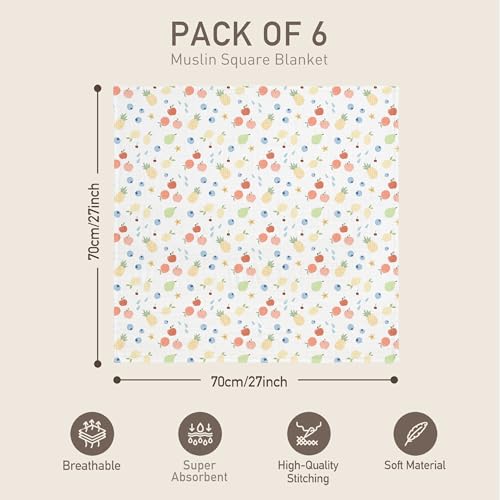 Image of GLLQUEN BABY Receiving Blanket Boy Cotton Muslin Swaddle Blankets Girl Newborn Squares Breathable & Soft Thin Baby Blankets Cloths Double Absorbent Infant Swaddling Wrap - 6 Pack (Azure Berry Dream)
