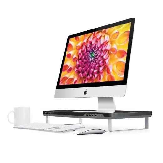 SATECHI F3 Support pour Moniteur Intelligent avec Quatre Ports USB 3.0 et des Écouteurs/Microphones (Noir)