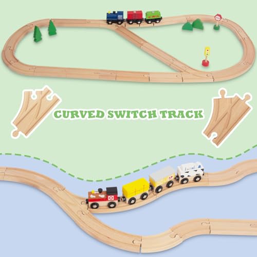 wooden train tracks 24 piece set track expansion and 9 distinct pieces - 100 compatible with all major brands including thomas wooden railway system