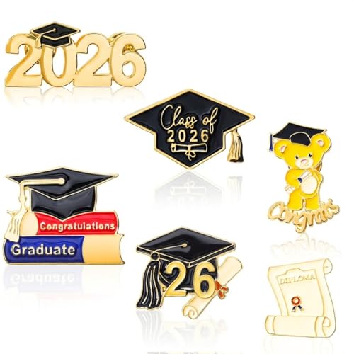 Image of Landical 6 Pcs 2026 Graduation Enamel Lapel Pins Bulk Class of 2026 Graduation Gifts Cap Souvenir Emblem Badges Diploma Design for High College Teacher School Student Accessories