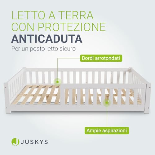 Juskys Letto A Pavimento Per Bambini Naya 120X200 Cm Con Barriera Di Sicurezza E Rete A Doghe – Letto Montessori In Legno Massiccio Di Pino – Letto Con Sponde Per Bambini E Adolescenti – Bianco - 5
