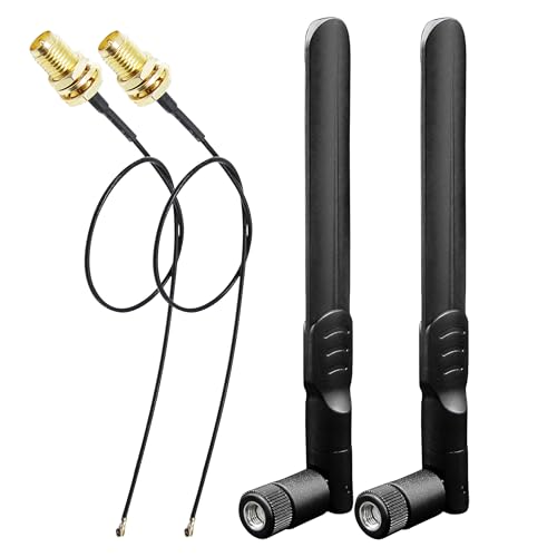 Rydocyee WiFi Bluetooth Antenna 2 Pack & Pigtail 2 Pack, 5Ghz 2.4Ghz M.2 NGFF WiFi Card Antenna 5dBi, 8-Inch RP SMA-Female to IPEX4/MHF4 Cable