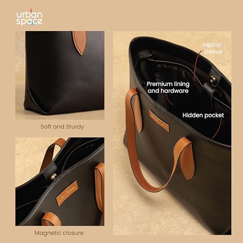 Image of Urban Space Women Tote Bag with Laptop compartment, Handbag for Work, Ladies purse, Stylish Shoulder Bag, Laptop ipad Tote Bags For Office Use, Gift for Women