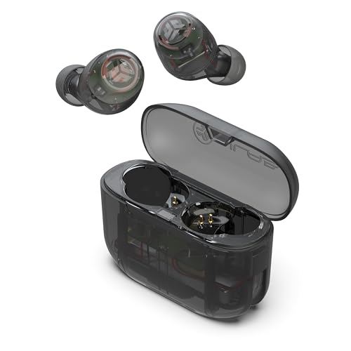 JLab Go Air Pop+ Auriculares Inalambricos Bluetooth, Wireless Earbuds 35+ Horas Rendimiento con Caja de Carga - Audifonos Bluetooth Inalambricos con Micrófono, Dual Connect, App, Claro