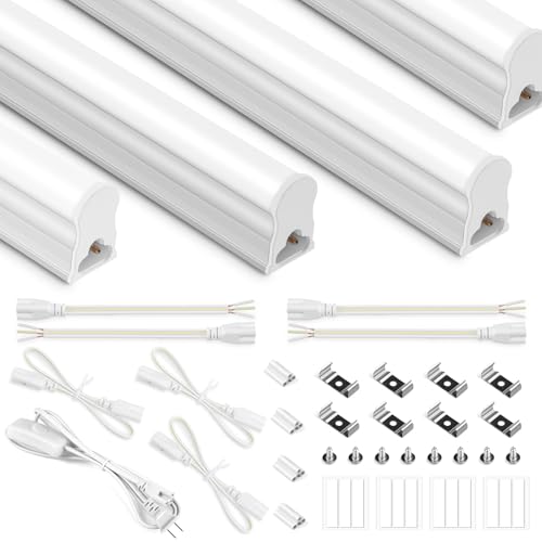 tlinkosta LED Shop Lights 4 Pack - T5 1.64FT 6500K with On/Off Switch, Ultra Bright & Long-Lasting...