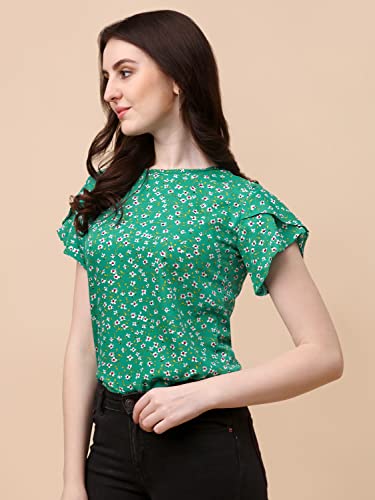 Image of Wedani Women's Casual Short Sleeves Round Neck Foral Regular Fit Top
