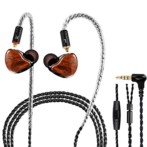 Image of DEMAKE in Ear Monitor with Detachable 3.5mm Cable, with Mic | HiFi IEM, Dual Dynamic Driver Wired Earbuds, Noise Canceling In Ear Headphones for Singers & Audiophiles(Wood Grain)
