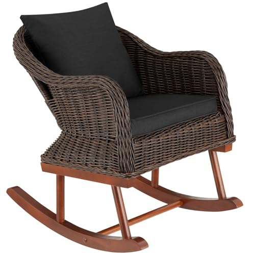 tectake® Poly Rattan Schaukelstuhl Garten, Schaukelsessel, als Gartenstuhl, Schaukelliege, Lounge Möbel Outdoor für Terrasse, Balkon, Wintergarten mit Outdoor Kissen wetterfest - braun