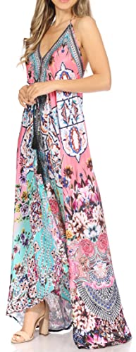 Image of Sakkas Lizi Womens Maxi High-Low Halter Handkerchief Long Dress Beach Party