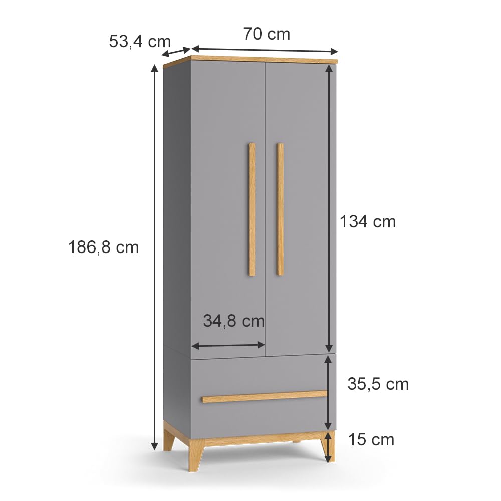 VitaliSpa Malia Guardaroba bambini 70 x 186.8 cm szary