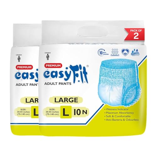 Image of Easyfit Adult Diaper Pants | 20 Count (Large) | Waist 30-55 inch (75-140 cm) | Unisex | Leak Proof | Wetness Indicator | Overnight Protection | Elastic Waist