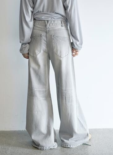 Women's Cinch Baggy, Wide Straight Leg High Rise Washed White Denim Jeans4