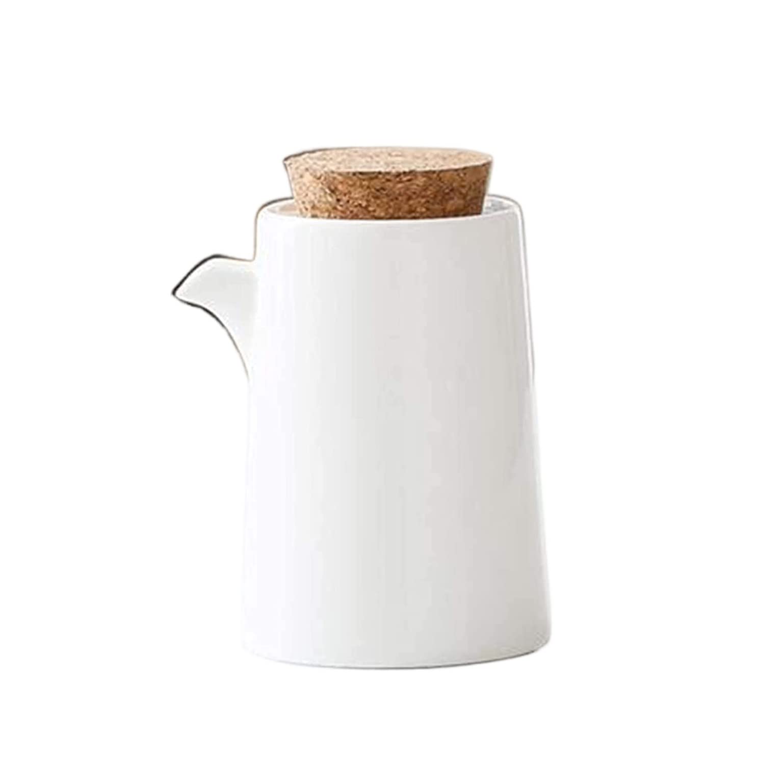 Dozownik oleju Dozownik oleju i octu, ceramiczny biały ceramiczny do oleju i octu, sos sojowy, syrop klonowy, butelka, słoik, 350 ml / 490 ml (rozmiar: M)