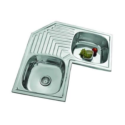 Fantus Double Bowl Corner Kitchen Sink ( 36*36*8 ) 9.5kg Grade-304 Glossy Finish Stainless Steel With Sink Coupling