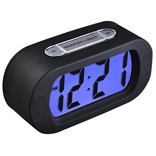 Samshow Boys Alarm Clock, Desk Clock, Travel Alarm Clock, Portable Clock, Simple Setting, Snooze Light, Shockproof, Large LED Screen, Progressively Louder Wake, Battery Powered Included （Black）