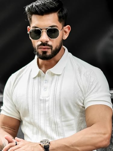 Image of Maniac || Mens || Solid Textured || Polo Neck || Half Sleeve || Cotton || Polo T-Shirt