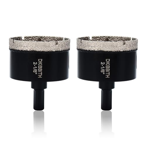 2-1/8" Diamond Hole-Saw Bits with Pilot Drill Bit - 2pc 2-1/8 in Diamond Tipped Tile Hole Saws with Guiding Bit for Accurate Drilling, for Porcelain Tile Ceramic Pots Granite Stone Glass Bottles 55mm.