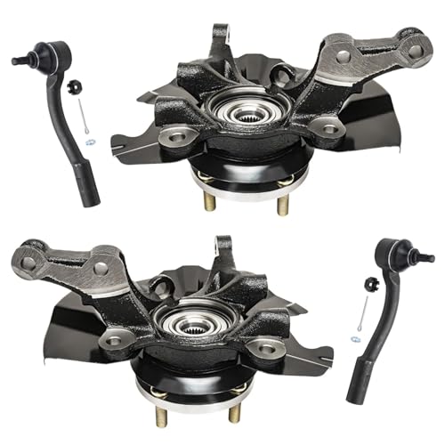 Image of Detroit Axle - Front 4pc Steering Knuckles Kit for 06-11 Hyundai Accent, 2 Steering Knuckles & Wheel Bearing Hubs 2 Outer Tie Rods 2006 2007 2008 2009 2010 2011 Replacement