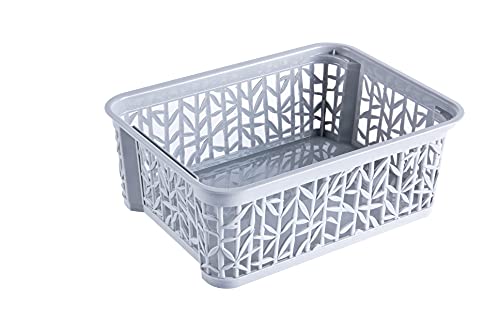 BranQ - Home essential - Cesta de almacenamiento universal, multifuncional, en diseño de bambú, plástico sin BPA, tamaño S - 2,5 L, 1 unidad, color gris claro