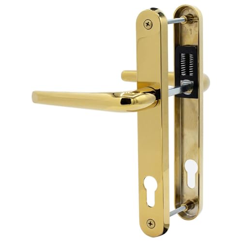 SHIELD HARDWARE uPVC Door Handle 92mm PZ Sprung Pair for PVC and Composite Doors Gold 210mm Fixing Centres