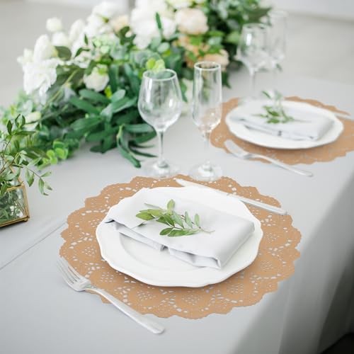 Mceast AN5324 100 Pack Round Brown Kraft Paper Doilies 13.5 Inches Lace Paper Place Mats Rustic Scallop Doily Disposable Paper Table Pads thumb #6