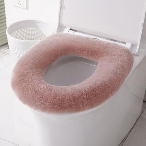 U&M Genuine Sheepskin Toilet Seat Cover Bathroom Soft Warm Washable Real Fur Wool Toilet Seat Pads Easy Installation& Care