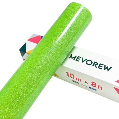 MEVOREW Neon Green Glitter Heat Transfer Vinyl for T-Shirts 10 x 8ft Lime Green Glitter HTV Iron on Vinyl for Cricut Cutting Machine Easy to Cut & Weed for DIY Crafts Design