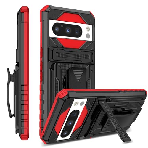 Coque Pixel 8 silicone rigide avec anneau magnétique noir et rouge