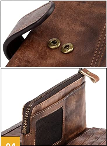 RWCCCRWS Vintage Genuine Leather Long Wallet Men Women Credit Card Holder Purse Zipper Business Moible Phone Wallet,Best Choice (Color : Brass, Size : 19.5 * 9.5cm)3