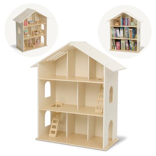 Monläurd Estantería de casa de muñecas 100% abedul para niños, estantería de casa de muñecas, estantería en miniatura, mini estantería para miniaturas