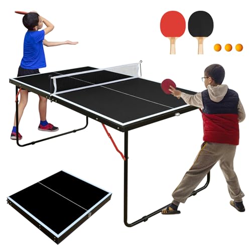 LSKSSNG 4.5ft Portable Ping Pong Tables Set Foldable Table Tennis Table with Net Table Tennis 2 Paddles and 3 Balls Family Game Tables for Indoor/Outdoor (Black)