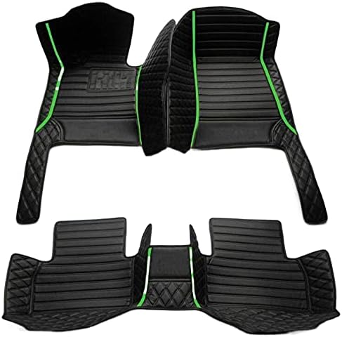 Custom Making Car Floor Mats for 95% Sedan SUV Sports Car Full Coverage Cute Men Women Pads Protection Non-Slip Leather Floor Liners (Black Green Strips)