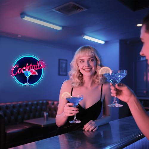 Image of Cocktails Neon Signs for Wall Decor,UV Print Cocktails Glass LED Neon Light Up Sign for Beer Bar Art Wall Lights,Bar Party,Pub,Night Club,Man Cave Decor,Adjustable Brightness
