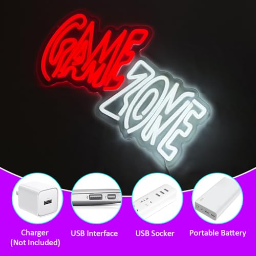 Image of Game Zone Neon Sign, LED Gamer Sign Light for Wall Decor, Gaming Neon Sign for Boy Teen Room Wall Decor, USB Powered Game Room Neon Light for Gamer Boys Teens Men Friends Gift