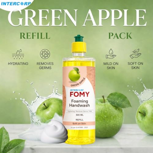 Image of Hydrating Foam Hand Wash Refill 500ml (Green Apple - Pack of 1) | Soft & Refreshing Handwash Refill Foam | Gentle on Skin | 99% Germs Protection