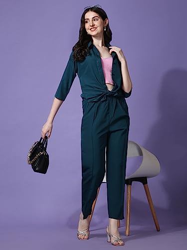 Image of Sheetal Associates Women's Solid Casual Co ords Set 2 Piece Open top & Pant Set