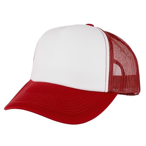 Gelante Sublimation Blank Trucker Hats - Polyester Foam Mesh Snapback Baseball Cap G003-1PC-White/Red Whitered